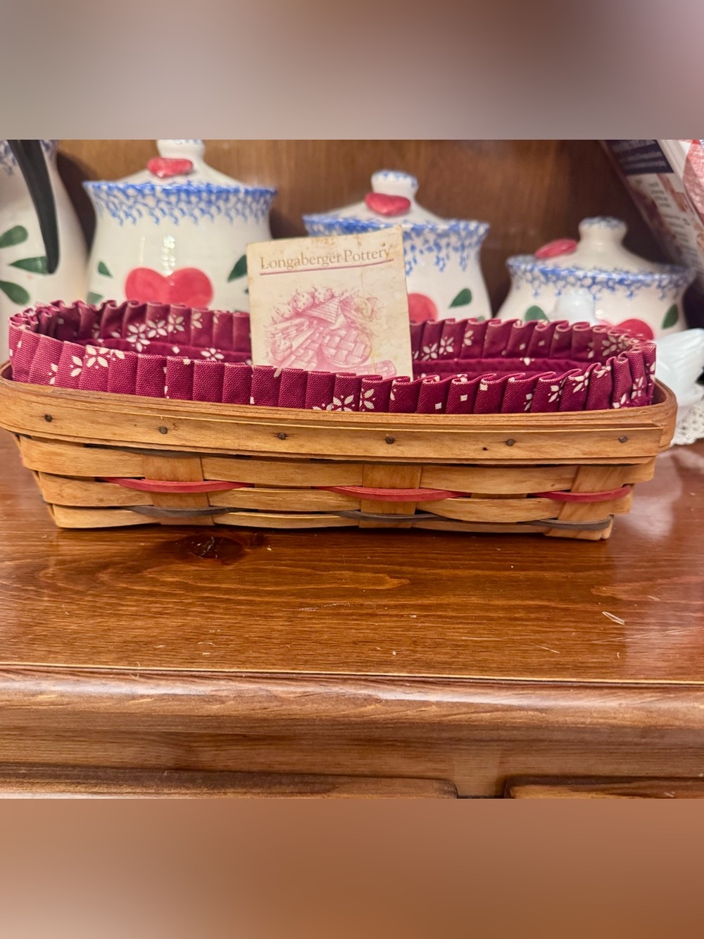 Vintage Longaberger Classic Bread Basket Combo with Liner & Warming Brick
